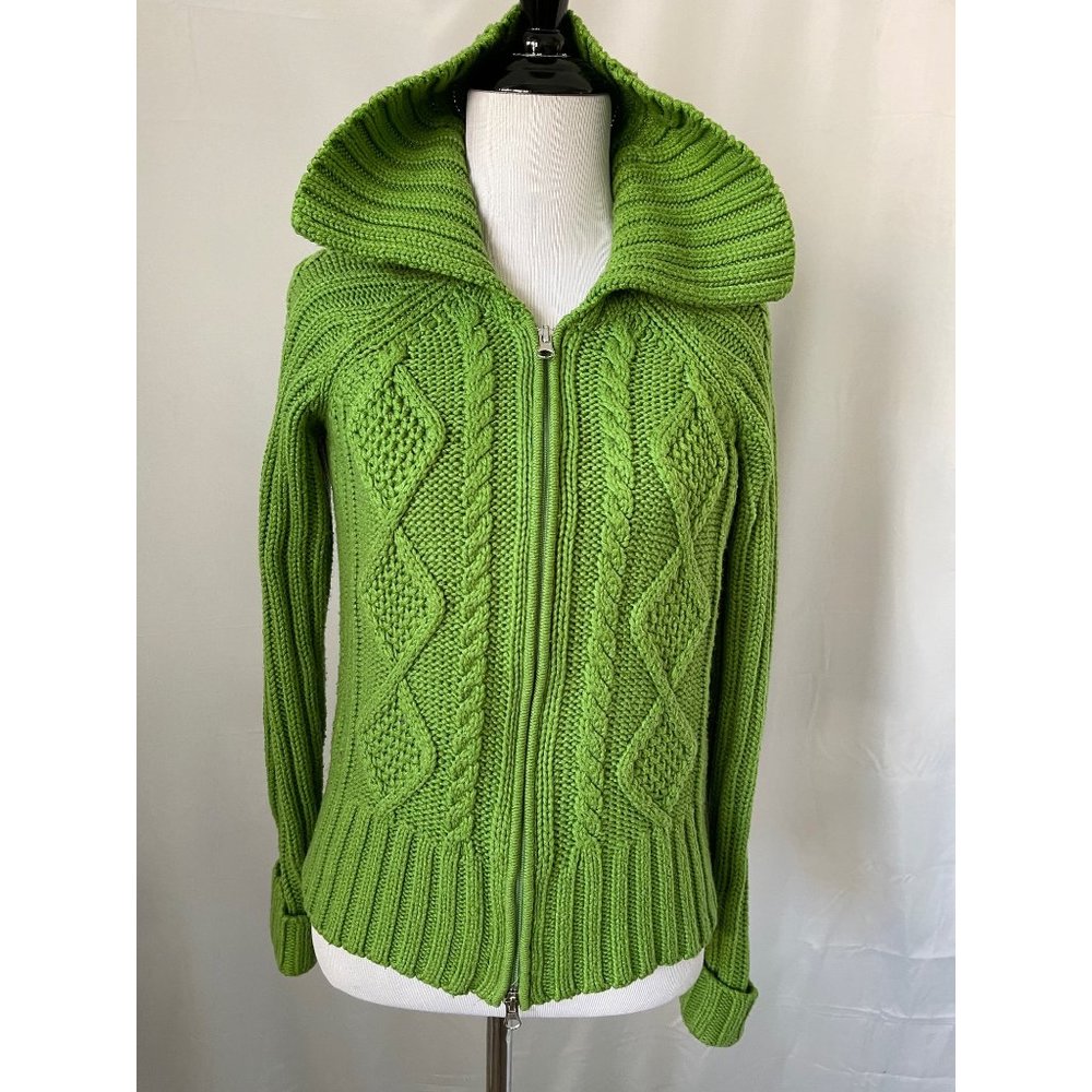 St. John's Bay Green Long Sleeve Ribbed Cable Knit Zip Front Cardigan Sweater - Picture 1 of 13